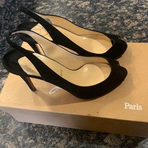 Christian Louboutin Lady Sling  100 Suede Peep Toe Authentic Size 38
